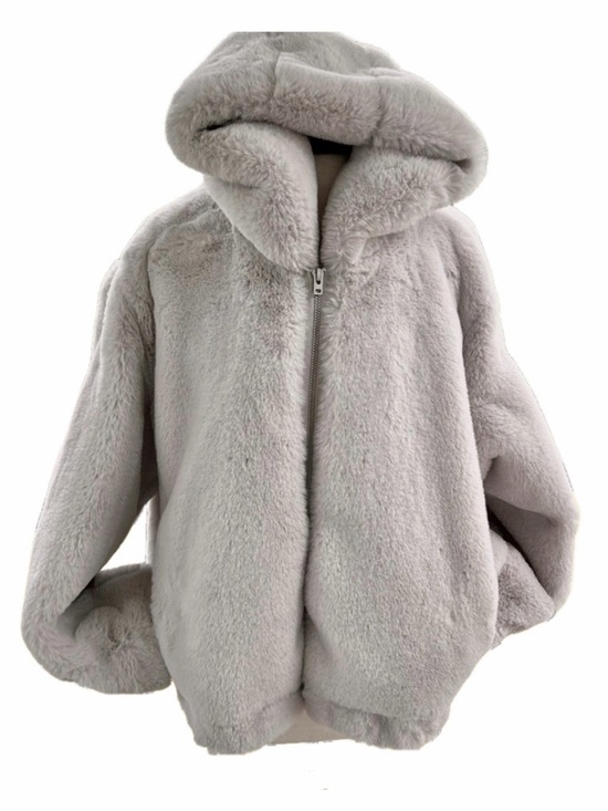 GAP Jackets & Blazers - Gap Fog Gray Faux Fur XXL Jacket Hooded Super Plush Zip Up EUC Women’s